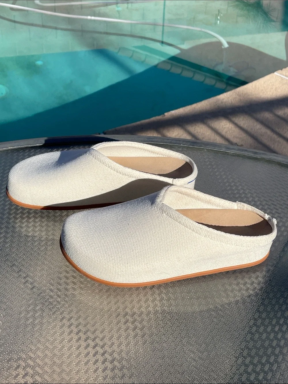 Rothy's White Canvas Slip-On Mules with Tan Soles - Picture 3 of 7